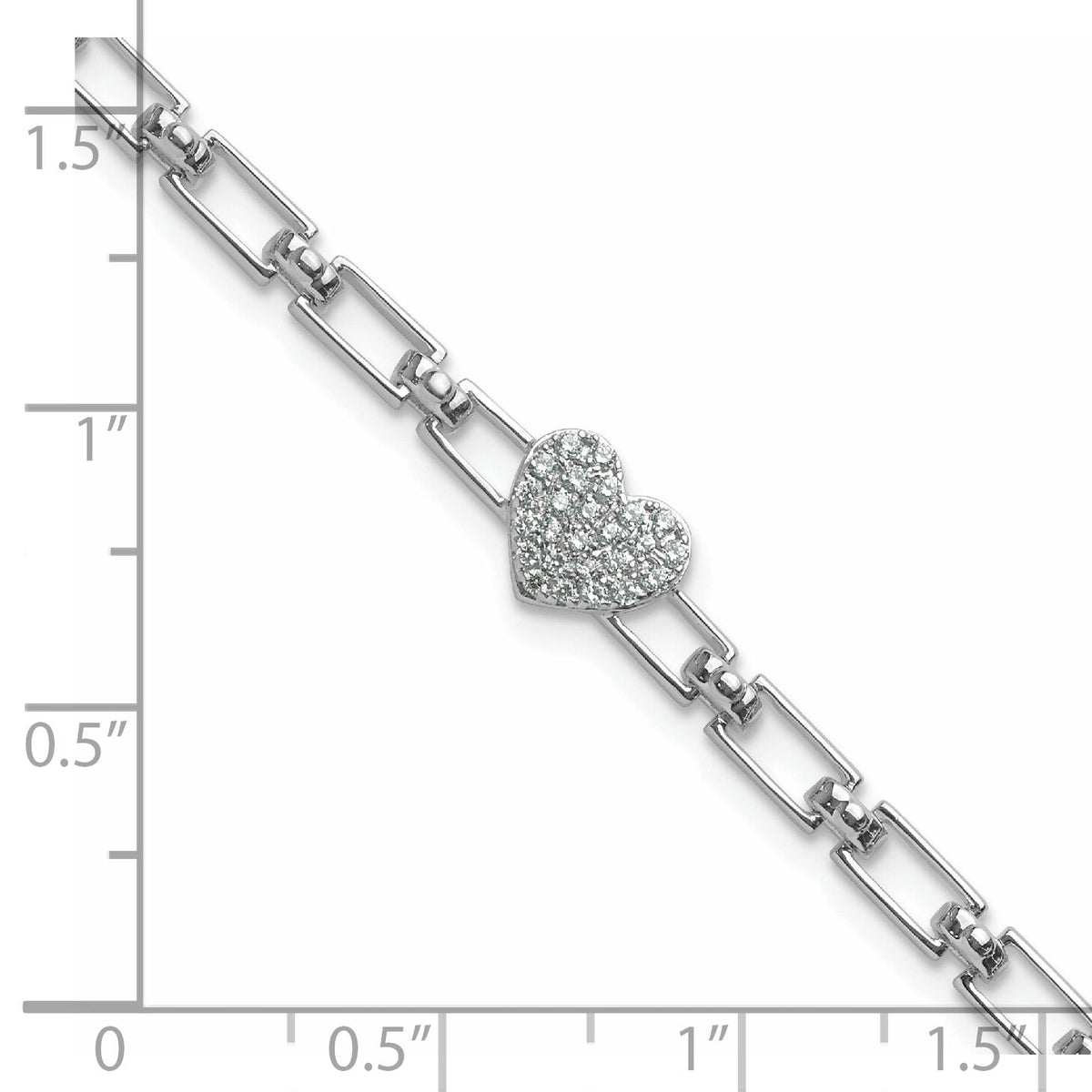14K White Gold Polished Diamond Heart Cluster Fancy Link with 1in ext. Brac-BM10278-016-WAA