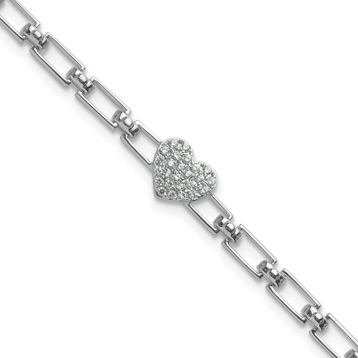 14K White Gold Polished Diamond Heart Cluster Fancy Link with 1in ext. Brac-BM10278-016-WAA