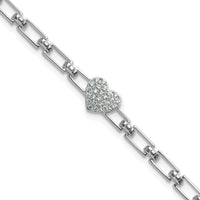 14K White Gold Polished Diamond Heart Cluster Fancy Link with 1in ext. Brac-BM10278-016-WAA