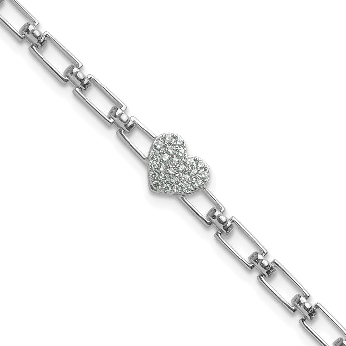 14K White Gold Polished Diamond Heart Cluster Fancy Link with 1in ext. Brac-BM10278-016-WAA