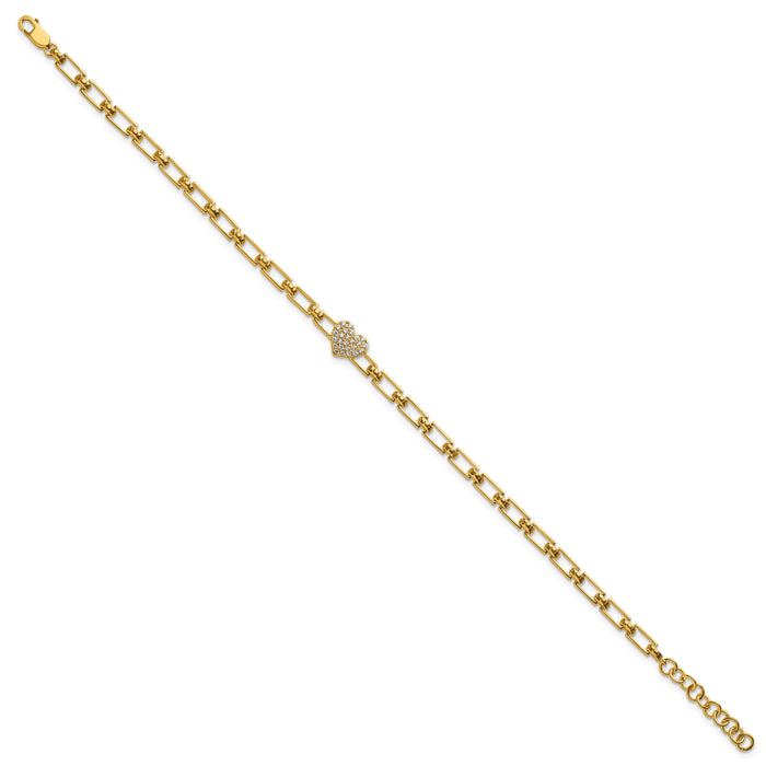 14K Polished Diamond Heart Cluster Fancy Link with 1in ext. Bracelet-BM10278-016-YAA