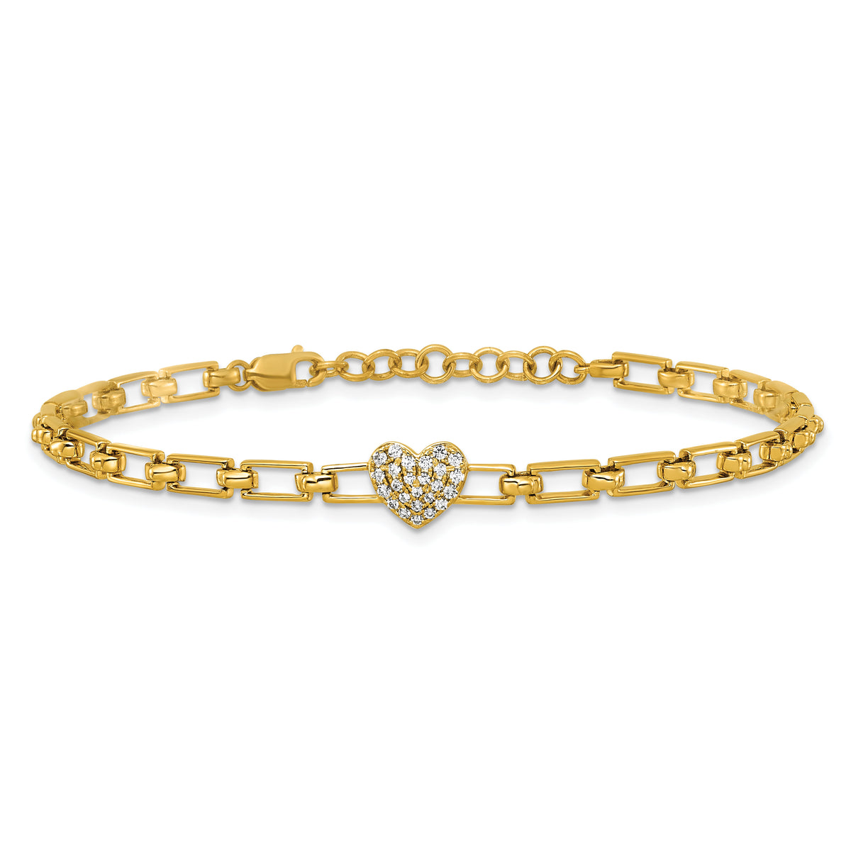 14K Polished Diamond Heart Cluster Fancy Link with 1in ext. Bracelet-BM10278-016-YAA