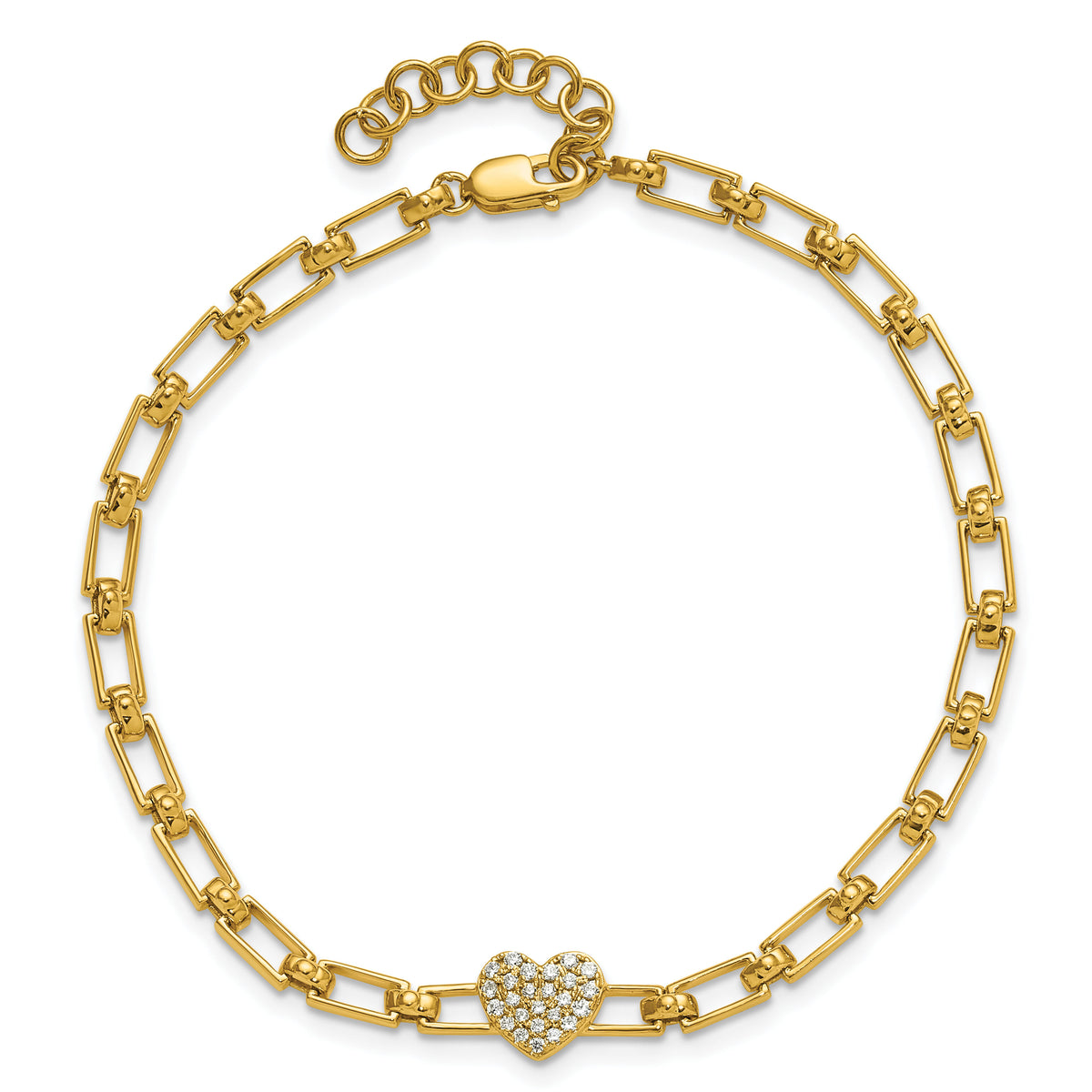 14K Polished Diamond Heart Cluster Fancy Link with 1in ext. Bracelet-BM10278-016-YAA