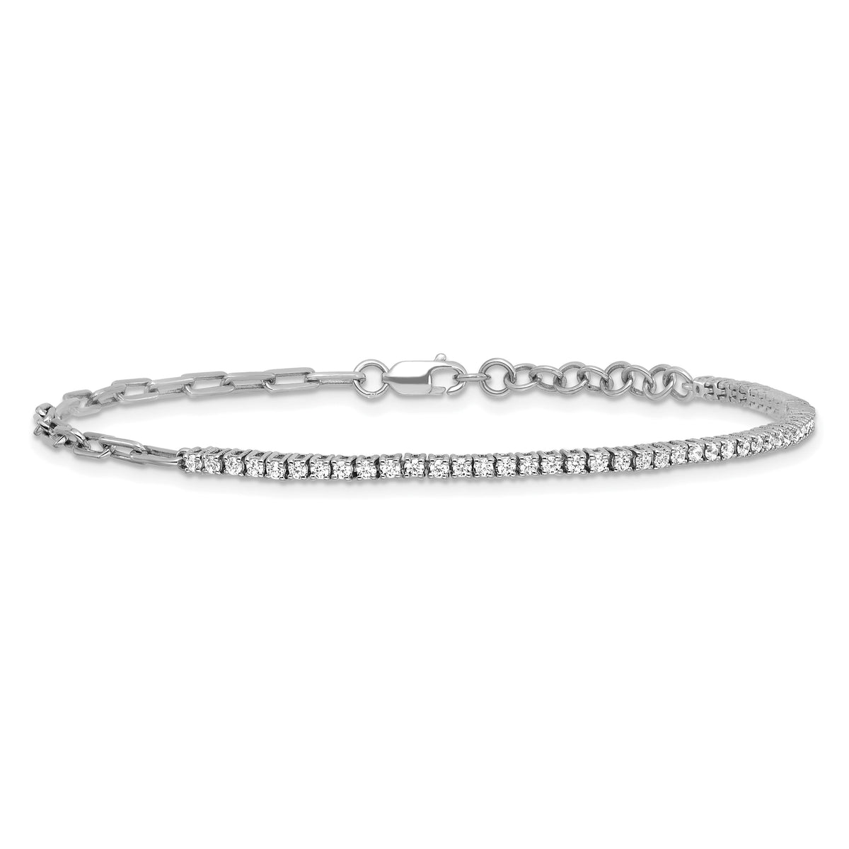 14K White Gold Polished Diamond Fancy Link with 1in ext. Bracelet-BM10282-073-WAA