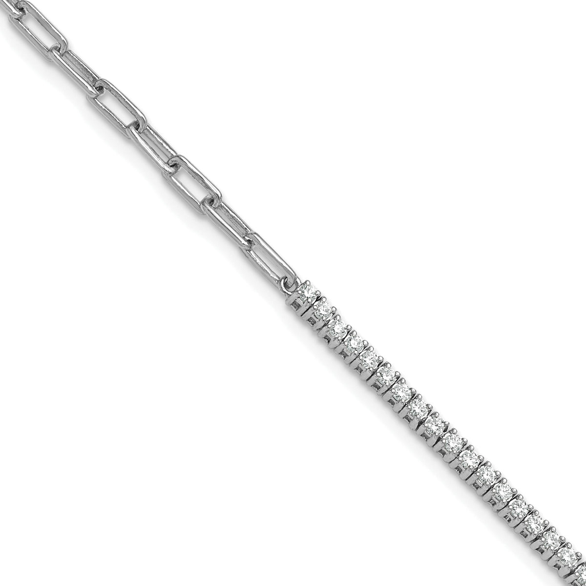 14K White Gold Polished Diamond Fancy Link with 1in ext. Bracelet-BM10282-073-WAA