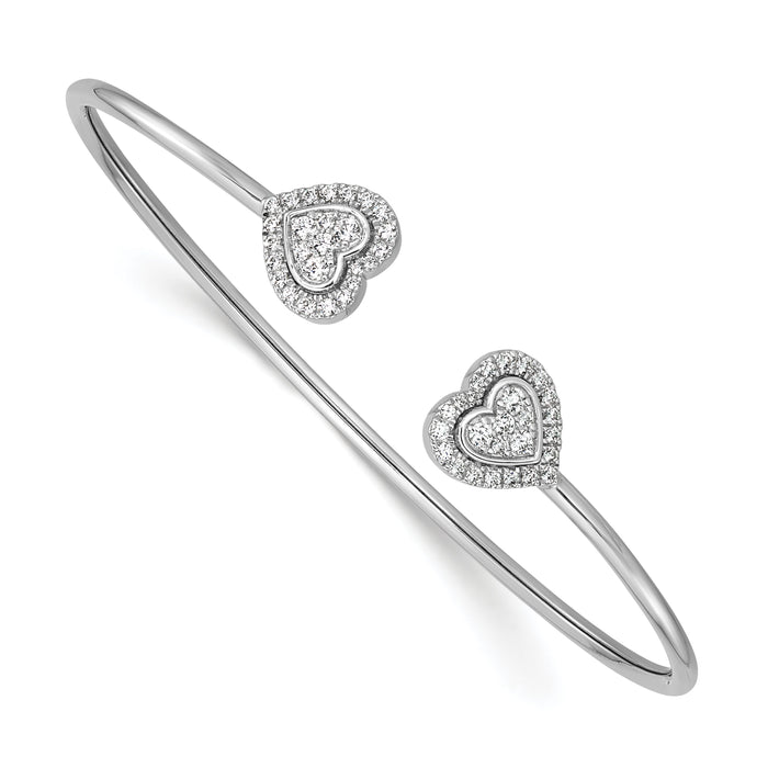 14K White Gold Polished Diamond Heart Cuff Bangle-BM10791-051-WAA