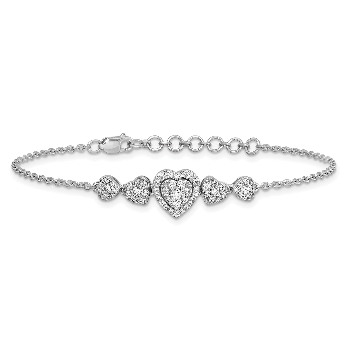 14K White Gold Polished Diamond Hearts with 1in ext. Bracelet-BM10792-060-WAA