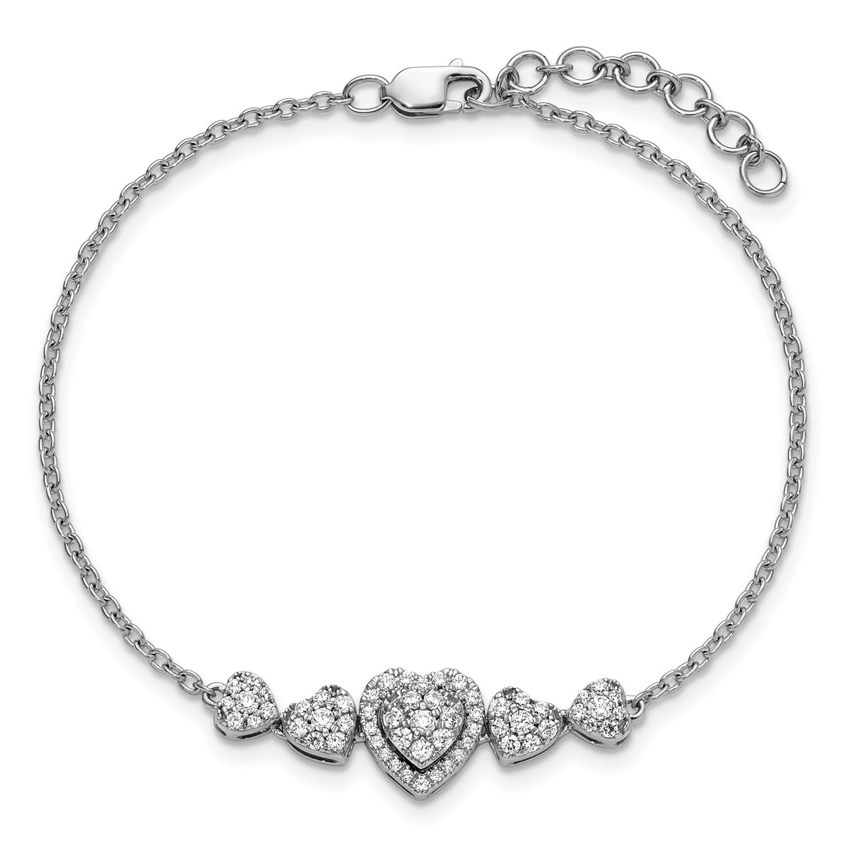 14K White Gold Polished Diamond Hearts with 1in ext. Bracelet-BM10792-060-WAA