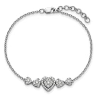 14K White Gold Polished Diamond Hearts with 1in ext. Bracelet-BM10792-060-WAA