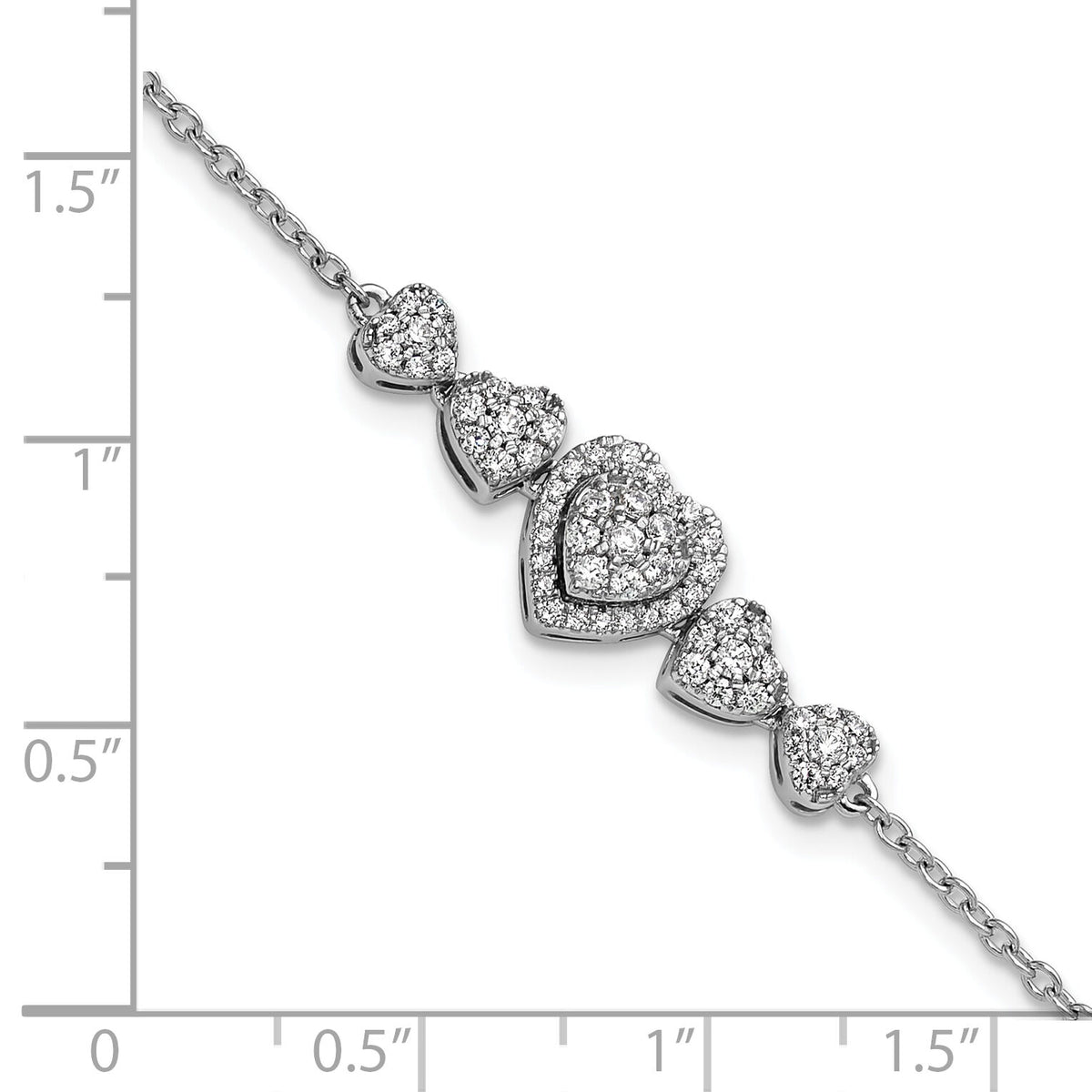 14K White Gold Polished Diamond Hearts with 1in ext. Bracelet-BM10792-060-WAA