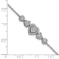 14K White Gold Polished Diamond Hearts with 1in ext. Bracelet-BM10792-060-WAA