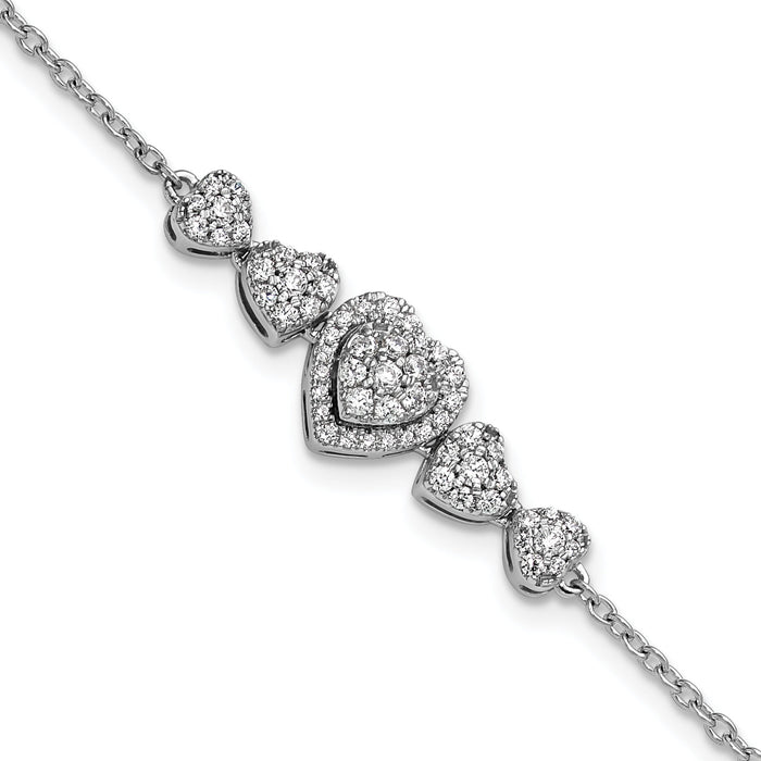 14K White Gold Polished Diamond Hearts with 1in ext. Bracelet-BM10792-060-WAA