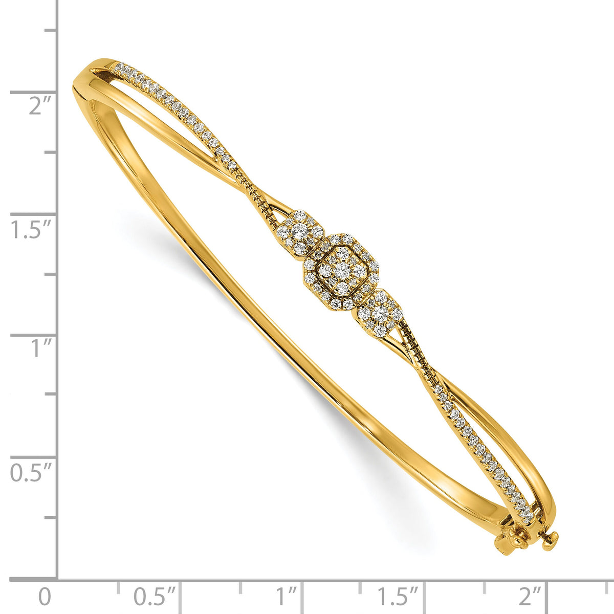 14K Polished and Textured Diamond Fashion Hinged Bangle-BM10794-050-YAA