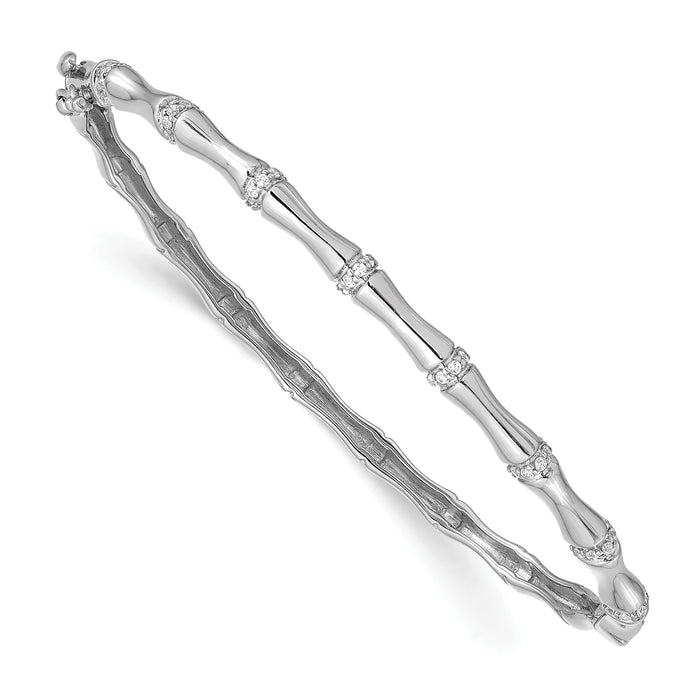14k White Gold Bamboo Design Diamond Hinged Bangle-BM3698-025-WA