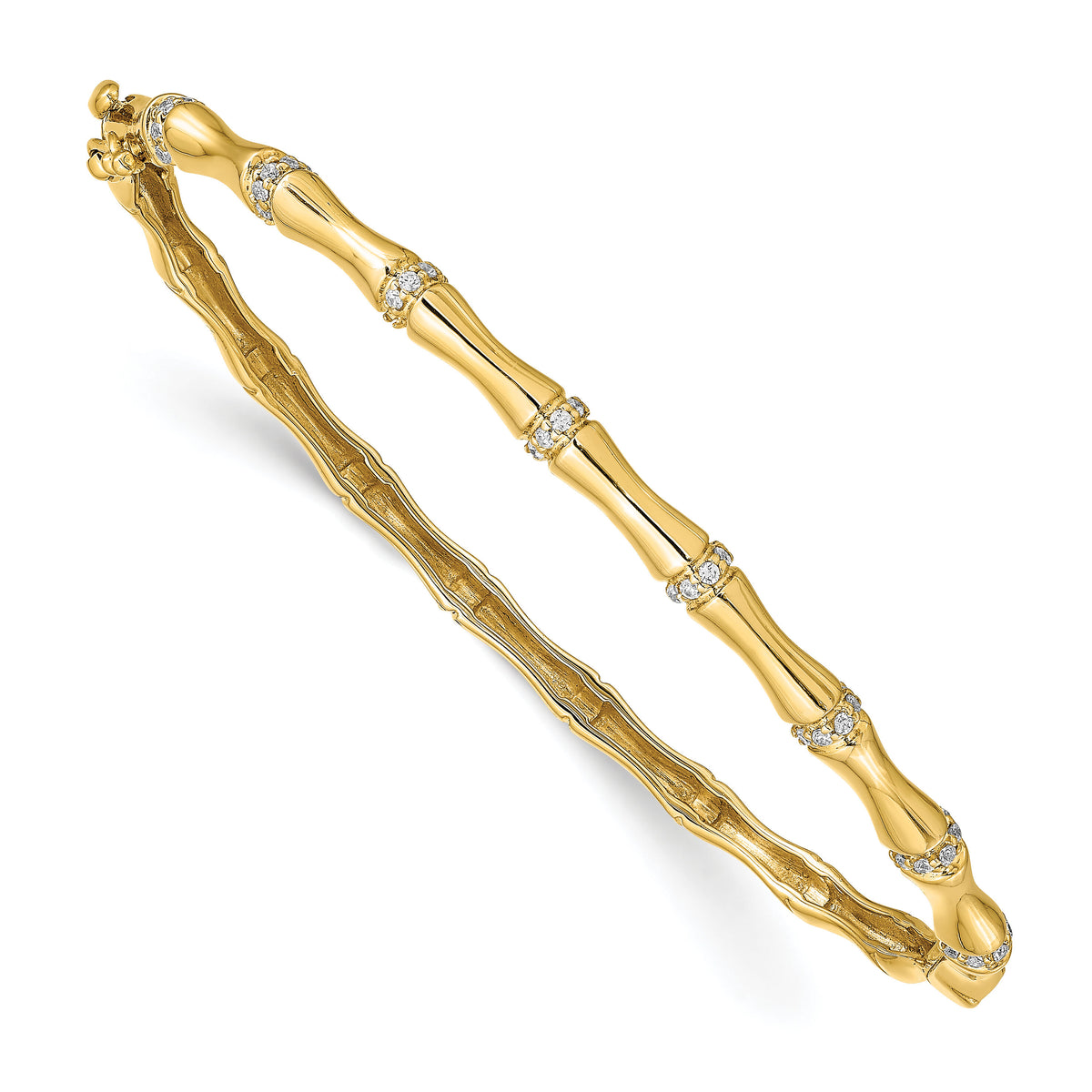 14k Bamboo Design Diamond Hinged Bangle-BM3698-025-YA