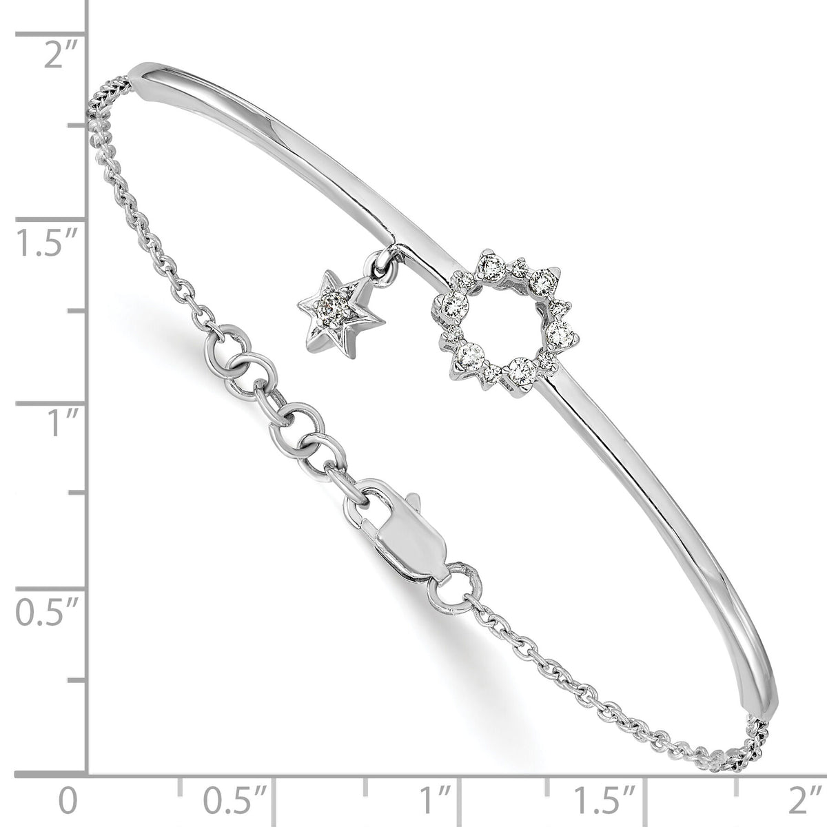 14k White Gold w/Star Dangle Diamond Bangle w/.5in ext Bracelet-BM3704-020-WA