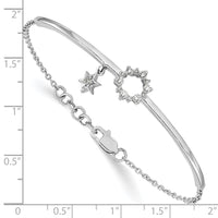 14k White Gold w/Star Dangle Diamond Bangle w/.5in ext Bracelet-BM3704-020-WA