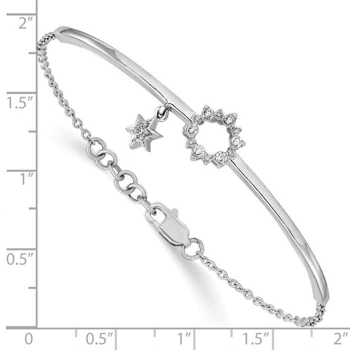 14k White Gold w/Star Dangle Diamond Bangle w/.5in ext Bracelet-BM3704-020-WA