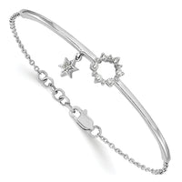 14k White Gold w/Star Dangle Diamond Bangle w/.5in ext Bracelet-BM3704-020-WA