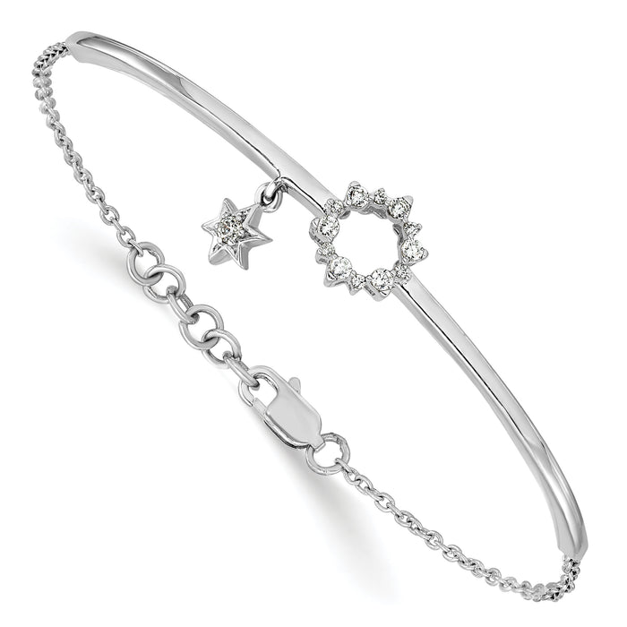 14k White Gold w/Star Dangle Diamond Bangle w/.5in ext Bracelet-BM3704-020-WA