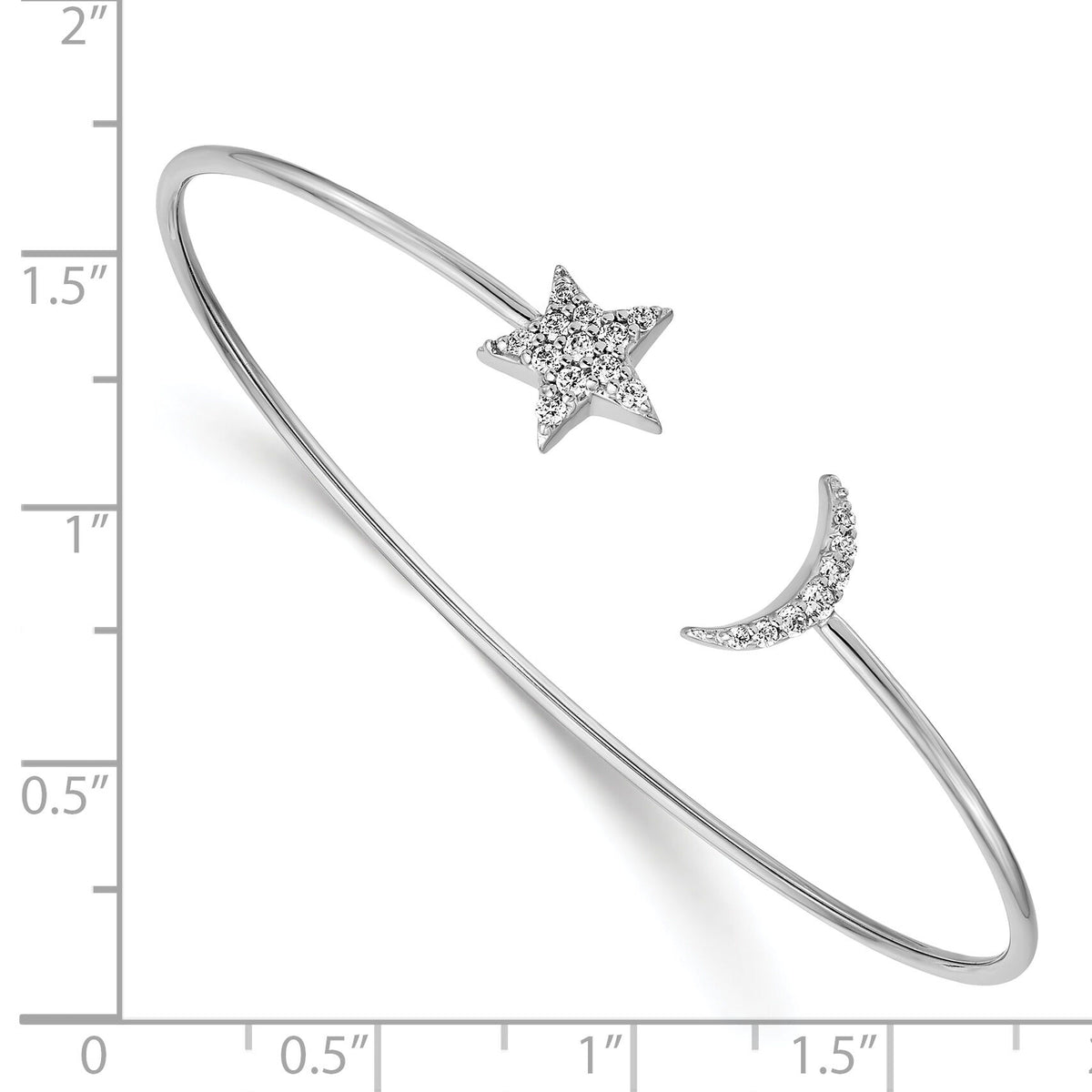 14k White Gold Diamond Moon and Star Flexible Cuff Bangle-BM3713-025-WA