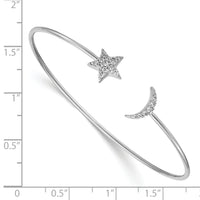 14k White Gold Diamond Moon and Star Flexible Cuff Bangle-BM3713-025-WA