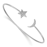 14k White Gold Diamond Moon and Star Flexible Cuff Bangle-BM3713-025-WA