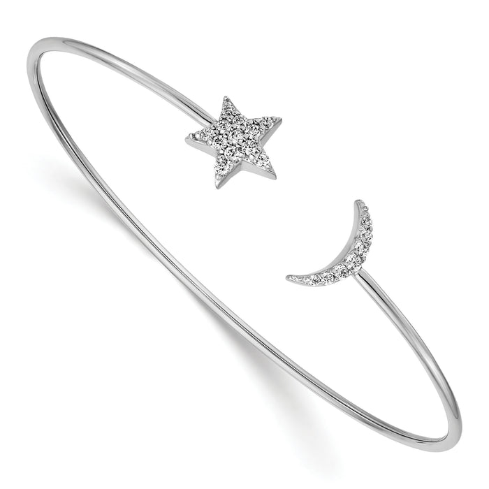 14k White Gold Diamond Moon and Star Flexible Cuff Bangle-BM3713-025-WA