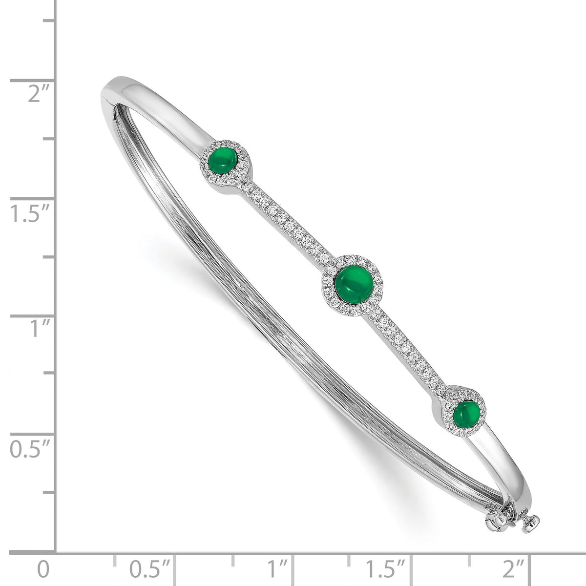 14k White Gold Diamond and Cabochon Emerald Bangle-BM4031-EM-025-WA