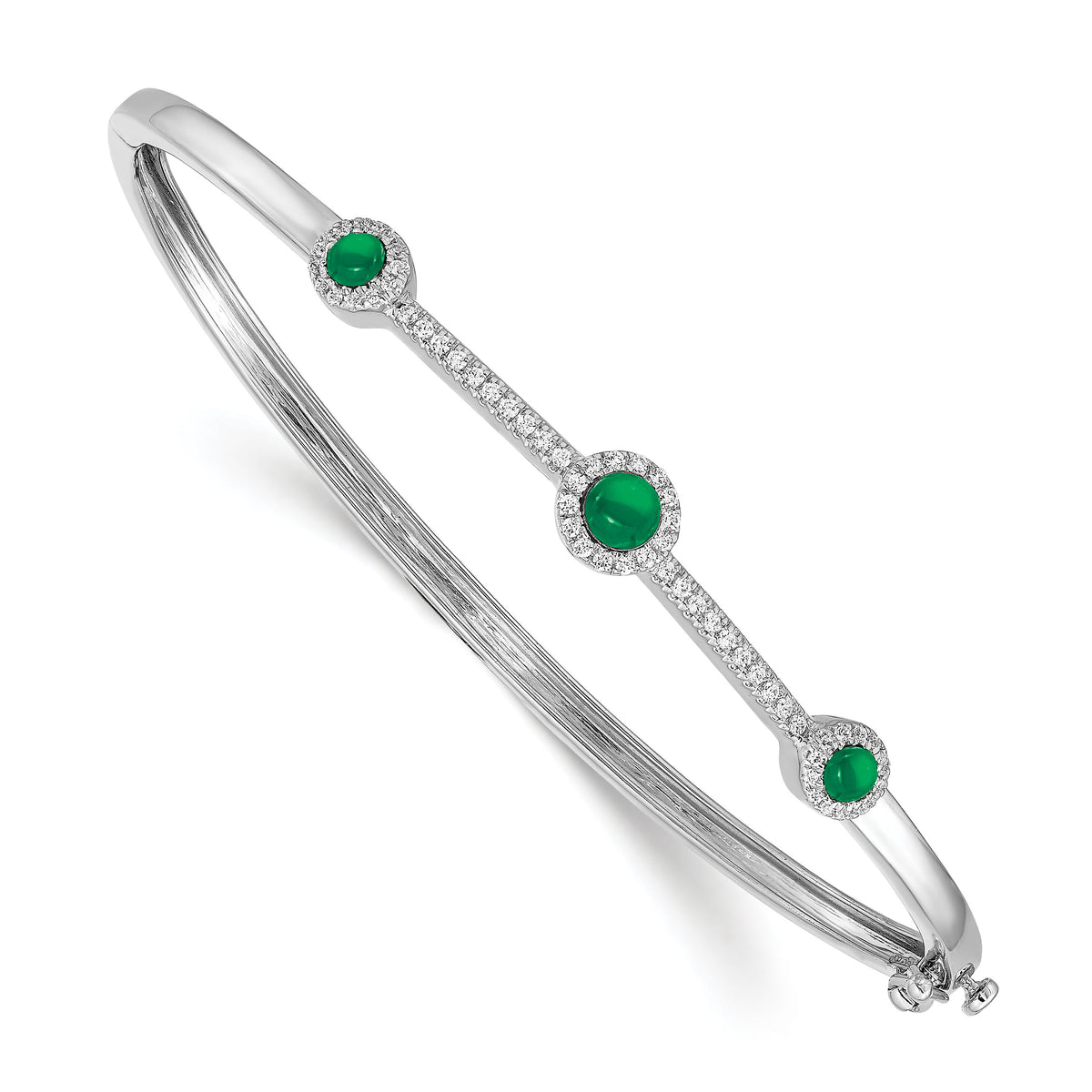 14k White Gold Diamond and Cabochon Emerald Bangle-BM4031-EM-025-WA