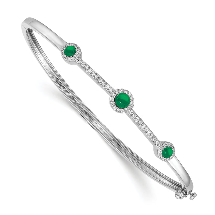 14k White Gold Diamond and Cabochon Emerald Bangle-BM4031-EM-025-WA