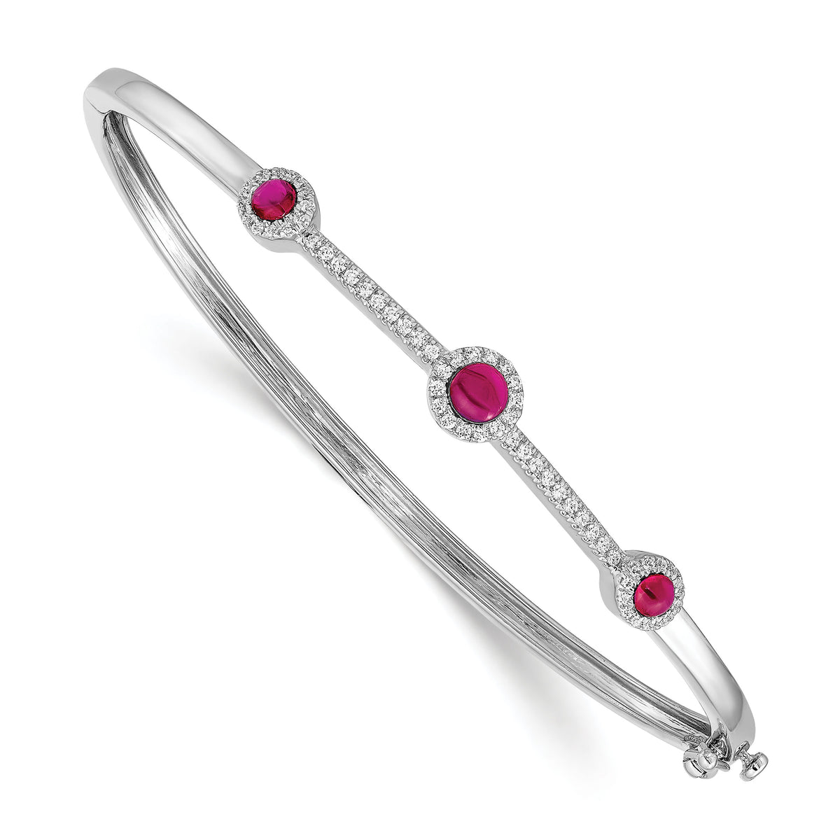 14k White Gold Diamond and Cabochon Ruby Bangle-BM4031-RU-025-WA