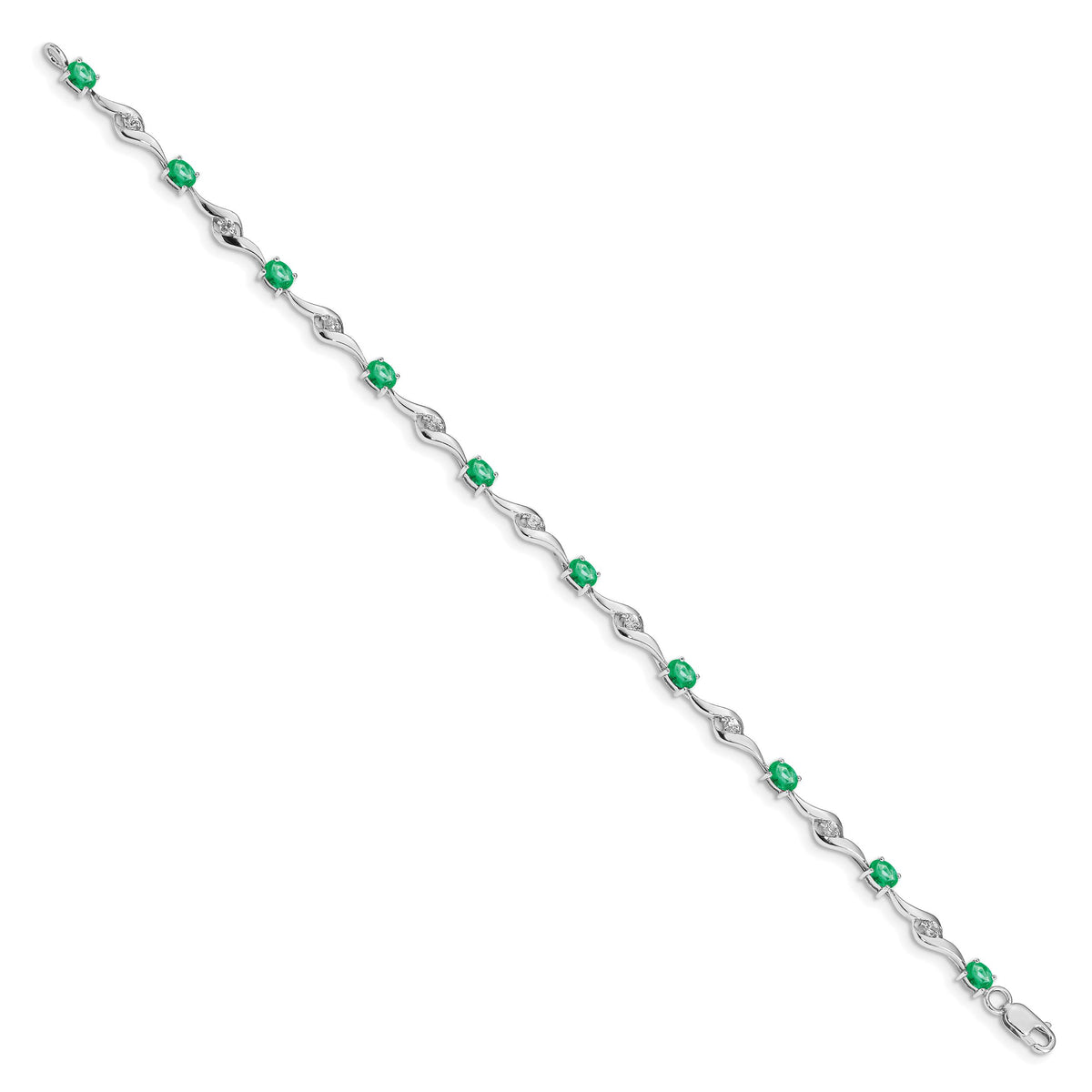 14k White Gold White Sapphire and Emerald Gemstone Bracelet-BM4473-EM-W