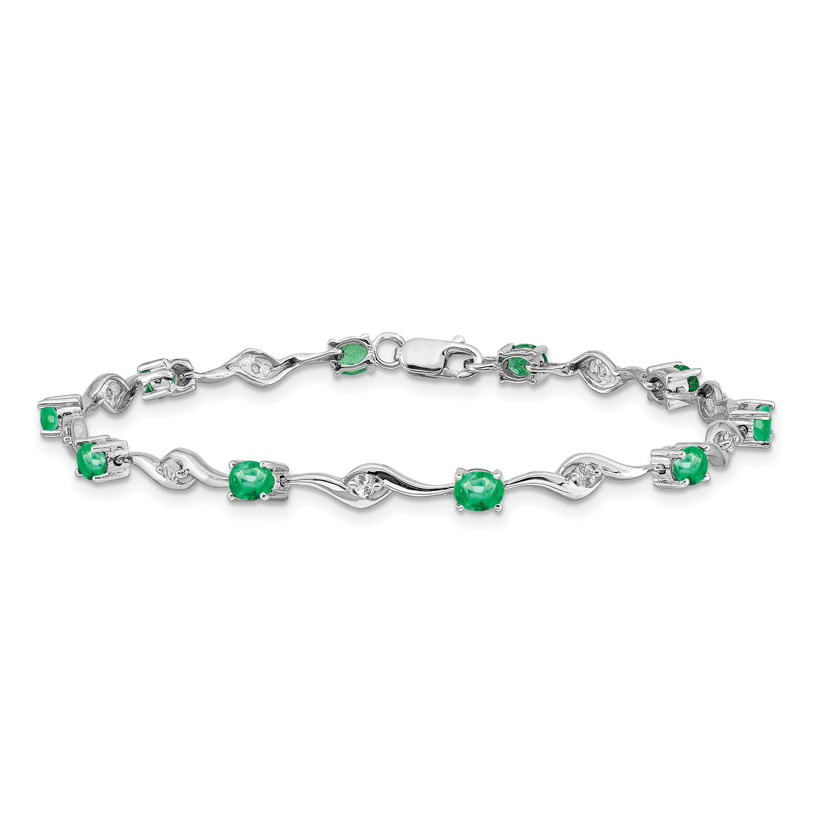 14k White Gold White Sapphire and Emerald Gemstone Bracelet-BM4473-EM-W
