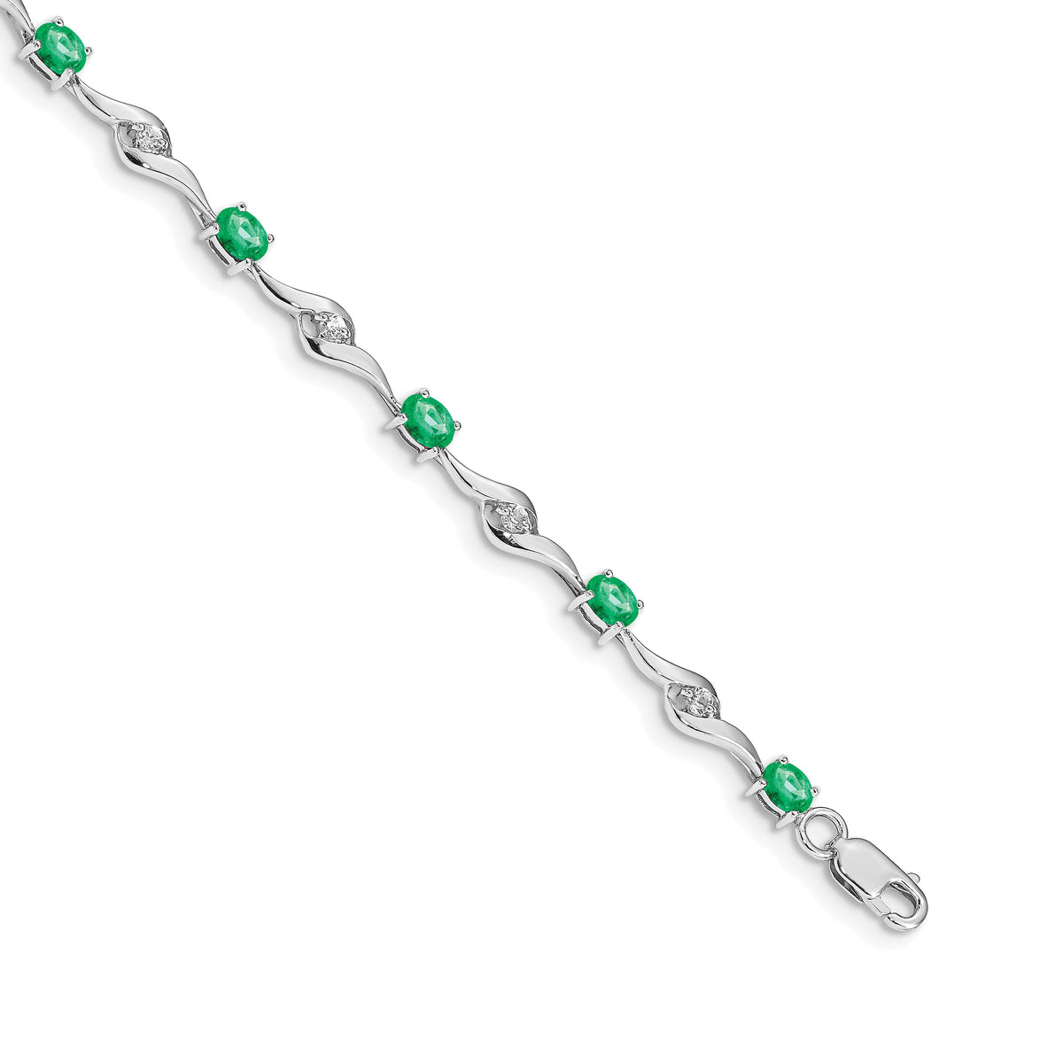 14k White Gold White Sapphire and Emerald Gemstone Bracelet-BM4473-EM-W