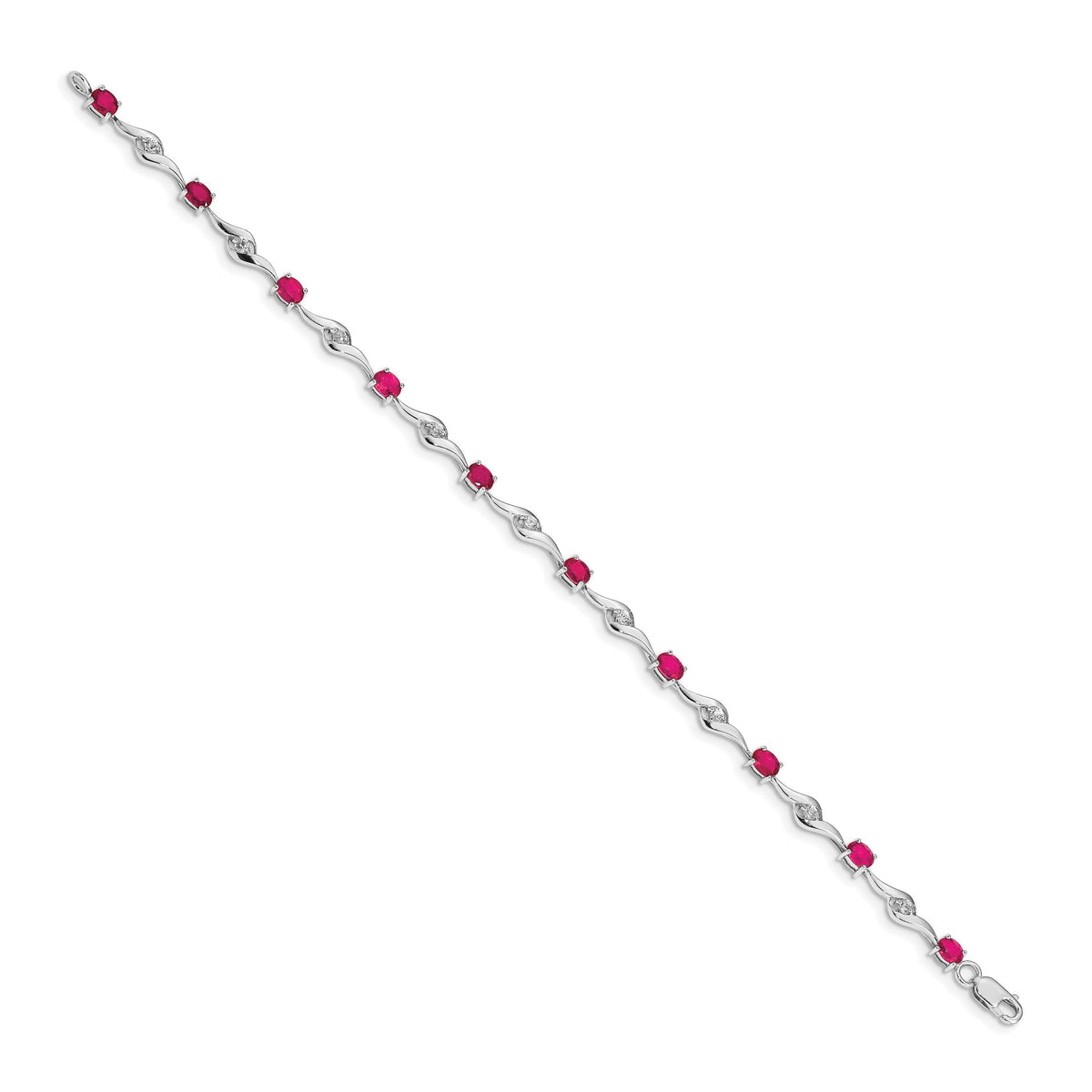 14k White Gold White Sapphire and Ruby Bracelet-BM4473-RU-W