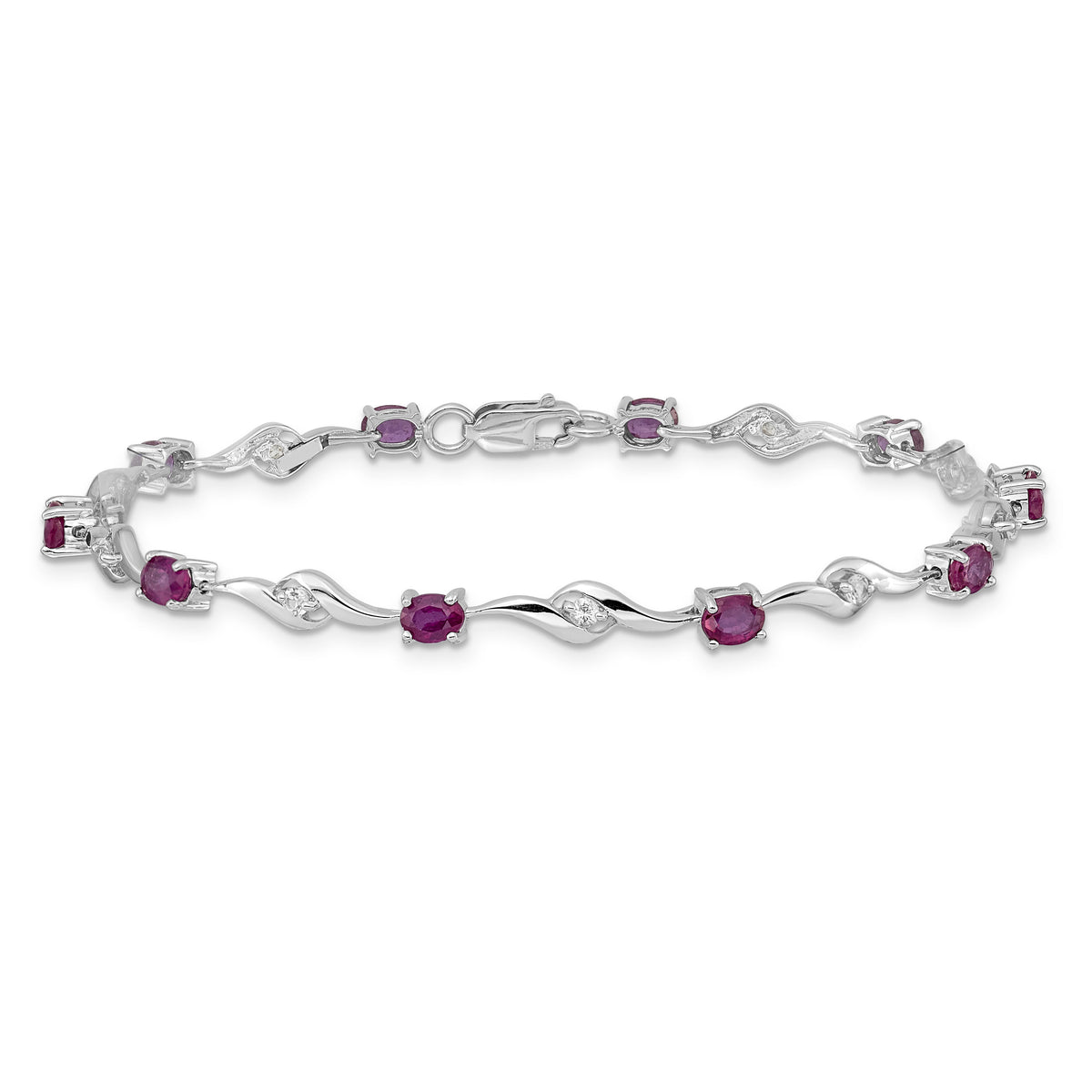14k White Gold White Sapphire and Ruby Bracelet-BM4473-RU-W
