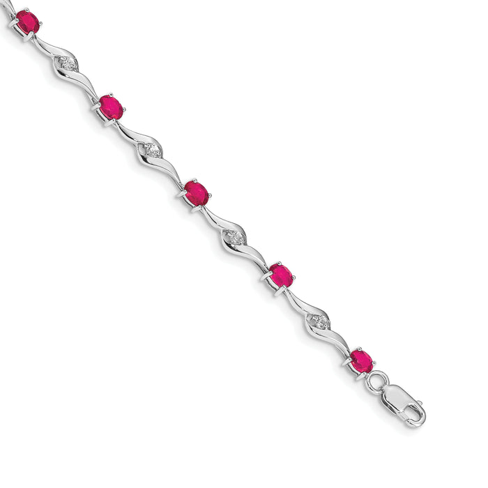 14k White Gold White Sapphire and Ruby Bracelet-BM4473-RU-W