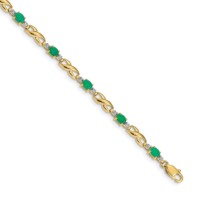 14k Diamond and Oval Emerald Bracelet-BM4477-EM-001-YA