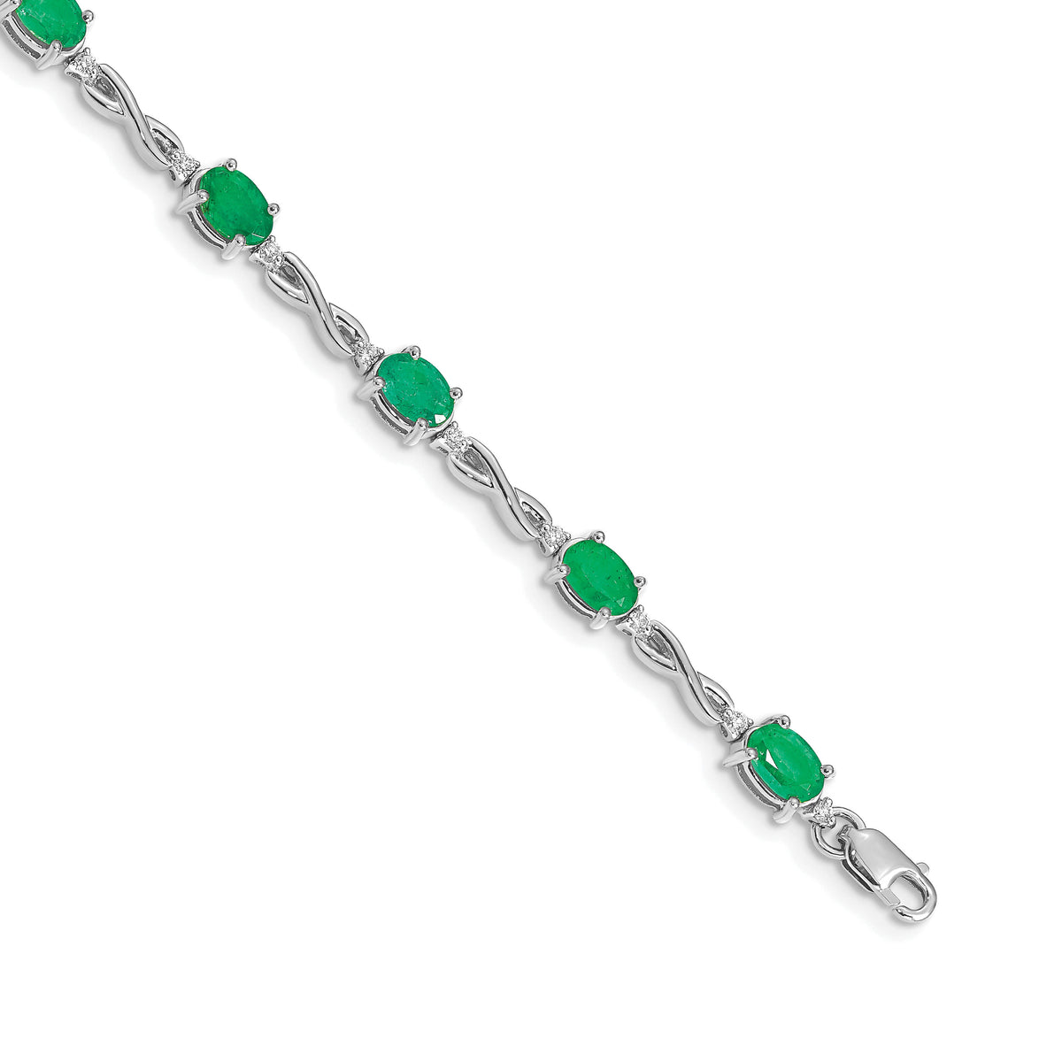 14k White Gold Diamond and Emerald Bracelet-BM4488-EM-025-WA