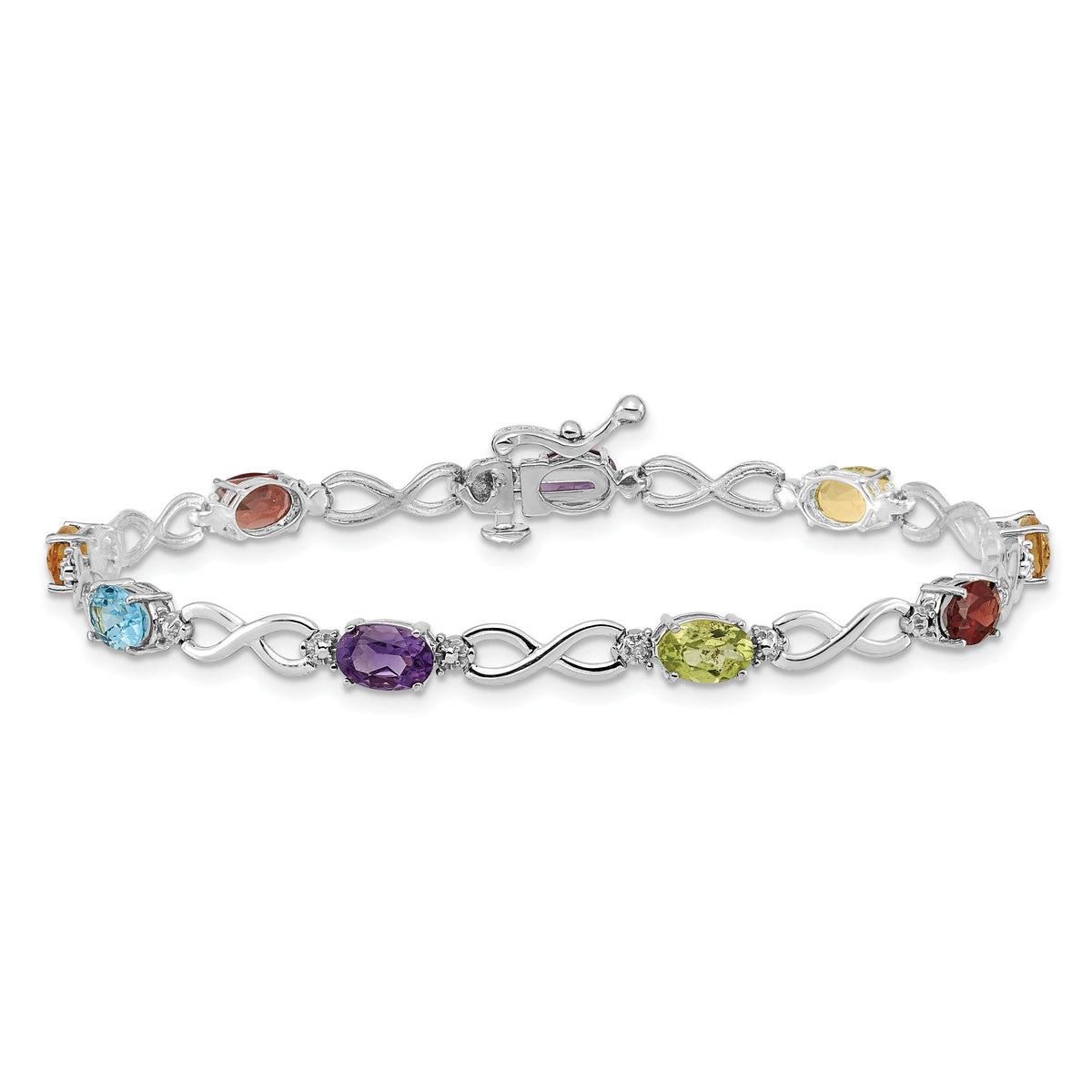 14k White Gold Rainbow Gemstone and Diamond Infinity Bracelet-BM4494-RB-003-WA