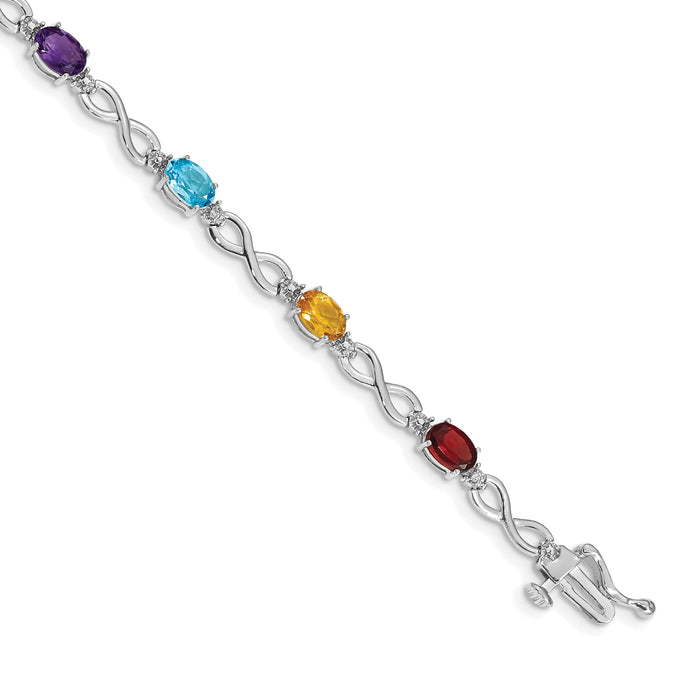 14k White Gold Rainbow Gemstone and Diamond Infinity Bracelet-BM4494-RB-003-WA