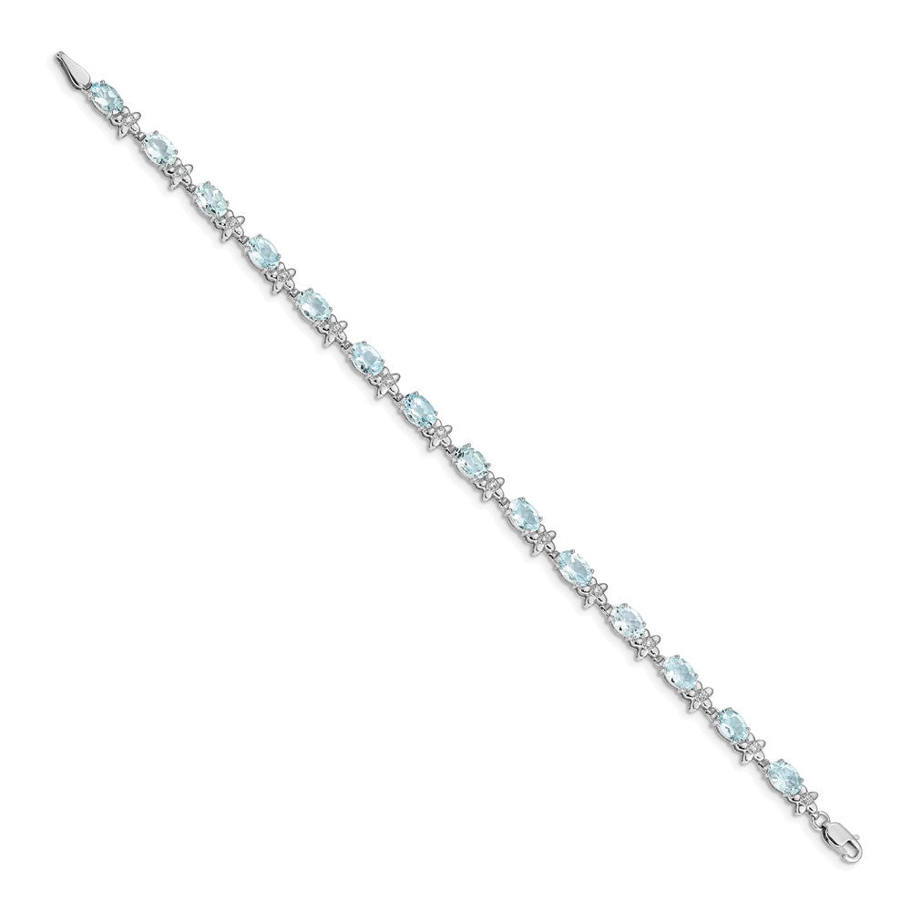 14k White Gold Floral Diamond and Aquamarine Bracelet-BM4495-AQ-010-WA
