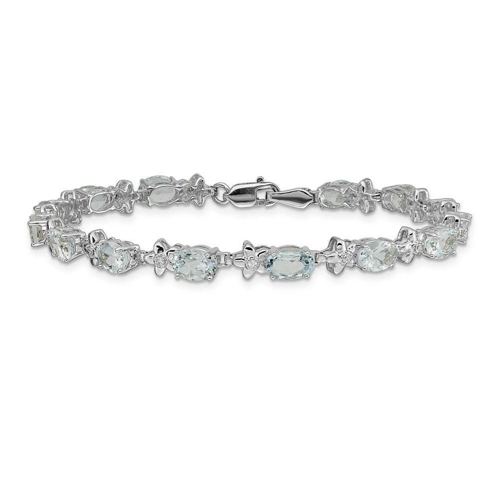 14k White Gold Floral Diamond and Aquamarine Bracelet-BM4495-AQ-010-WA