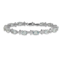 14k White Gold Floral Diamond and Aquamarine Bracelet-BM4495-AQ-010-WA