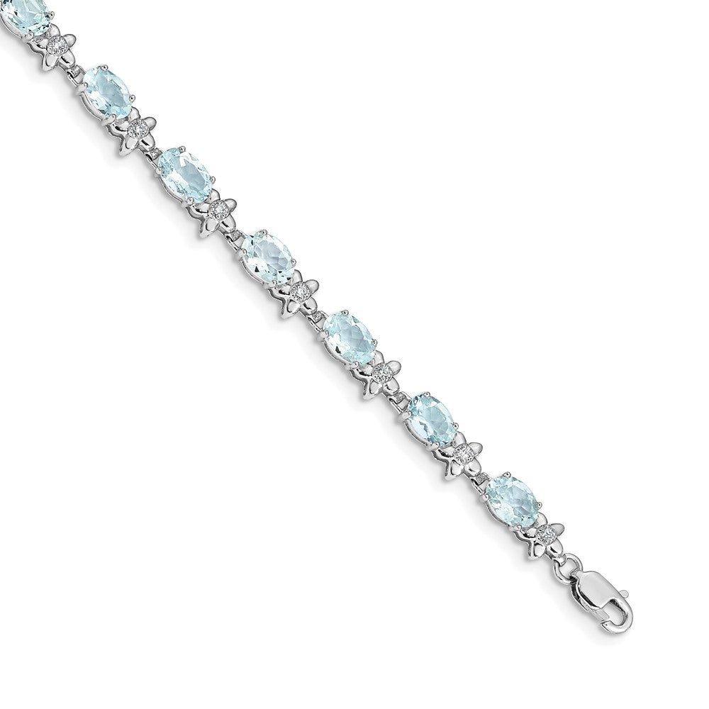 14k White Gold Floral Diamond and Aquamarine Bracelet-BM4495-AQ-010-WA