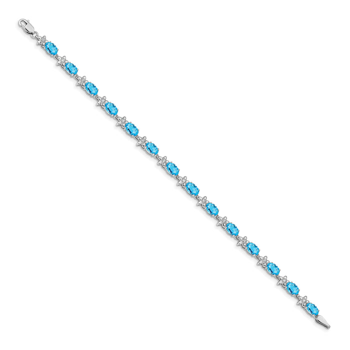 14k White Gold Floral Diamond and Blue Topaz Bracelet-BM4495-BT-010-WA