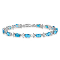 14k White Gold Floral Diamond and Blue Topaz Bracelet-BM4495-BT-010-WA