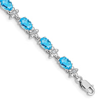 14k White Gold Floral Diamond and Blue Topaz Bracelet-BM4495-BT-010-WA