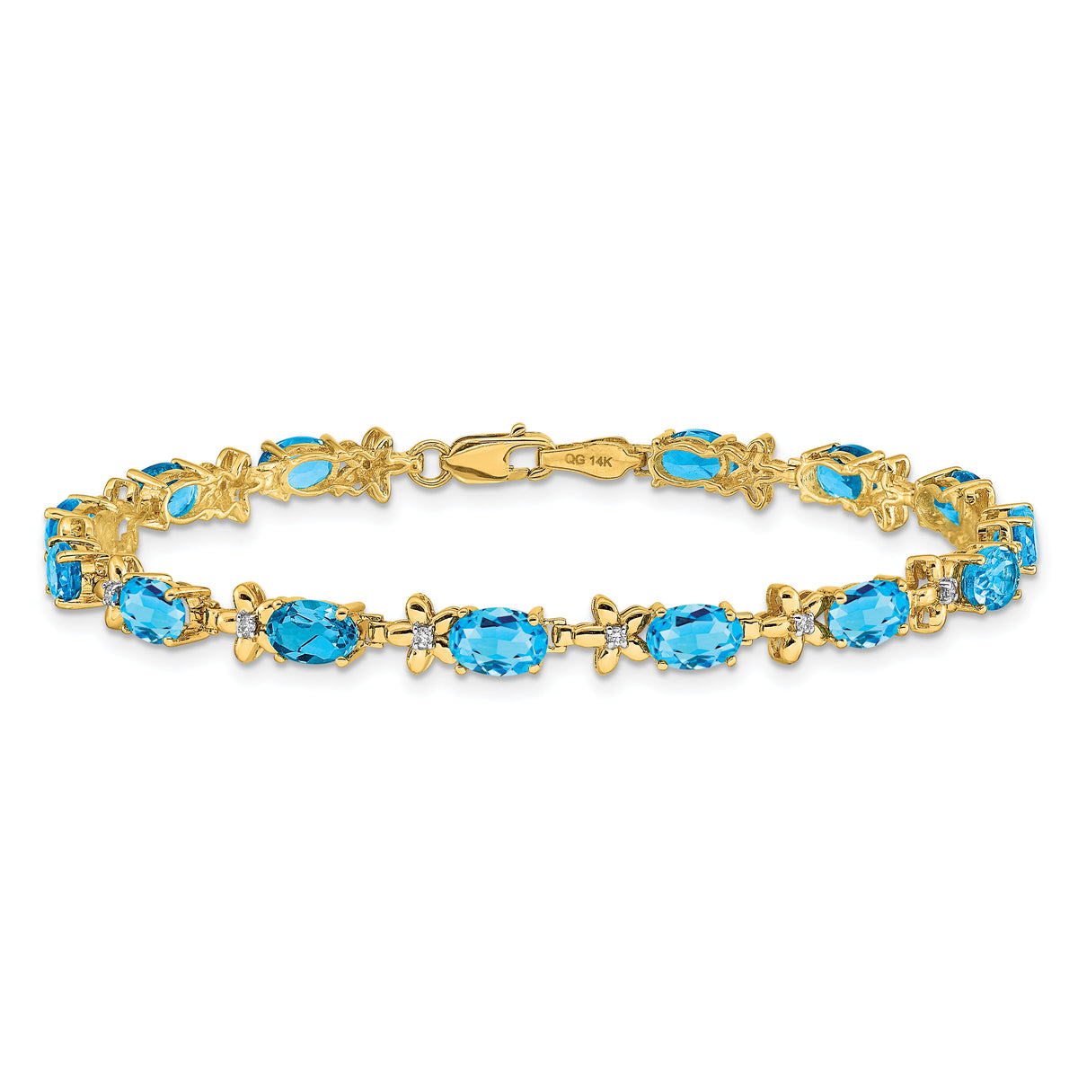 14k Floral Diamond and Blue Topaz Bracelet-BM4495-BT-010-YA